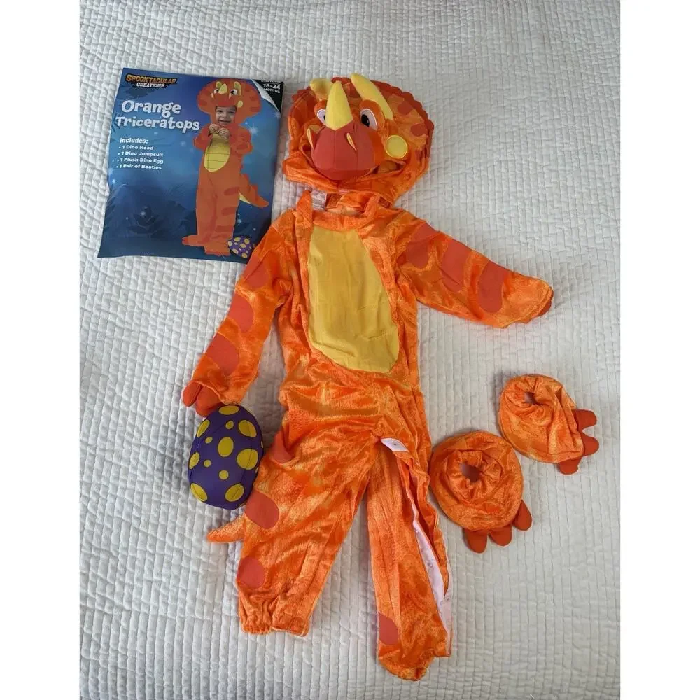 Spooktacular creations Toddler Triceratops Costume - Size 18-24 mo - Orange rare